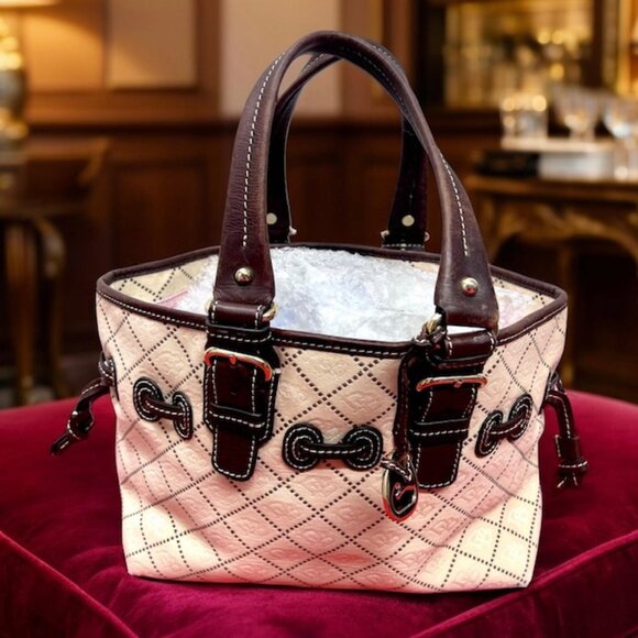 DOONEY BOURKE Shoulder Handbag Satchel Purse Beige Brown Jacquard Leather Trim - Picture 12 of 12